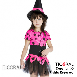 DISFRAZ BRUJITA FLUO FUCSIA CAND TALLE 3 x 1